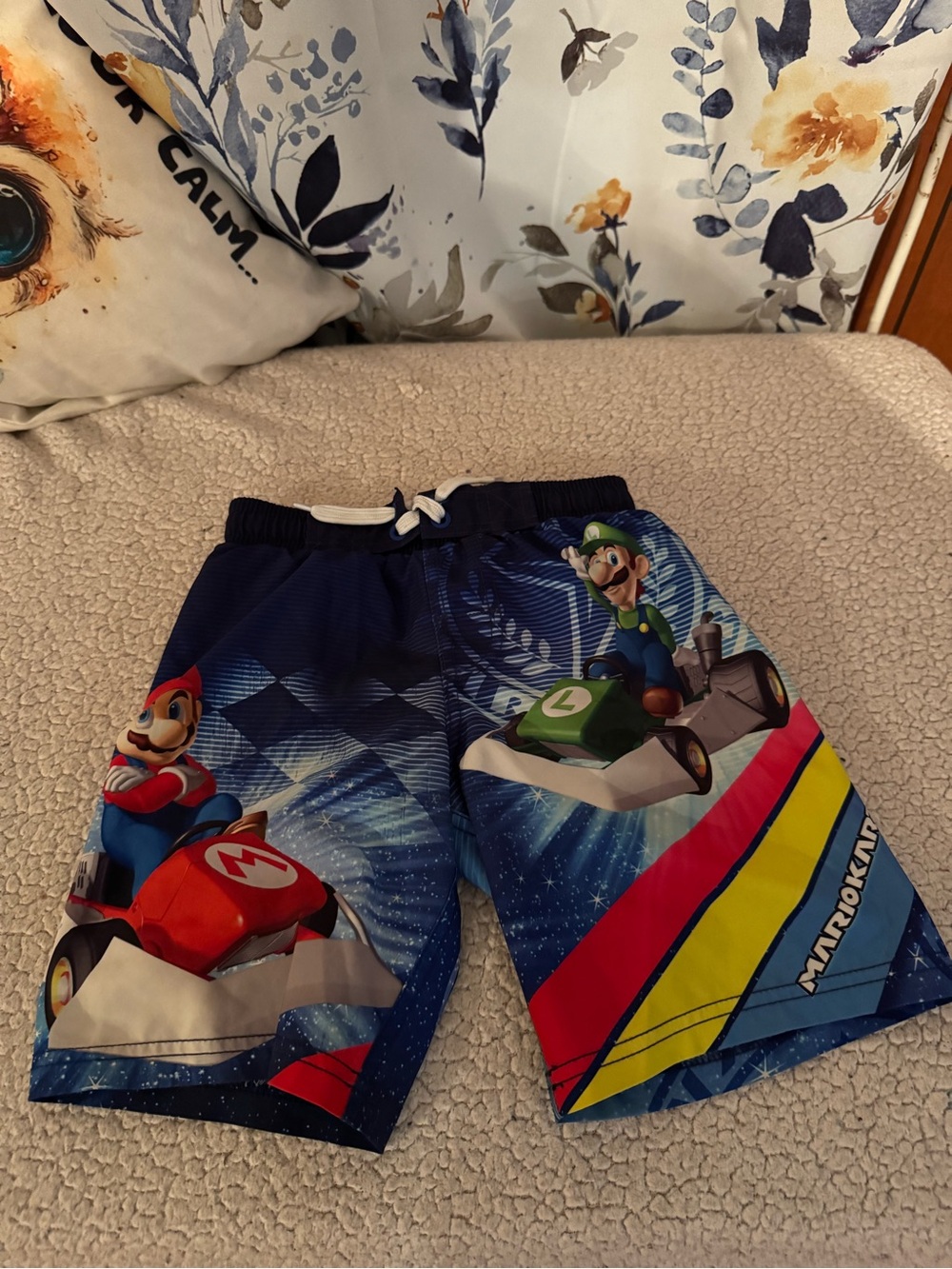 Mario Kart Kids' Blue Racing Swim/Play Shorts Trunks XS Size 4/5 Boys